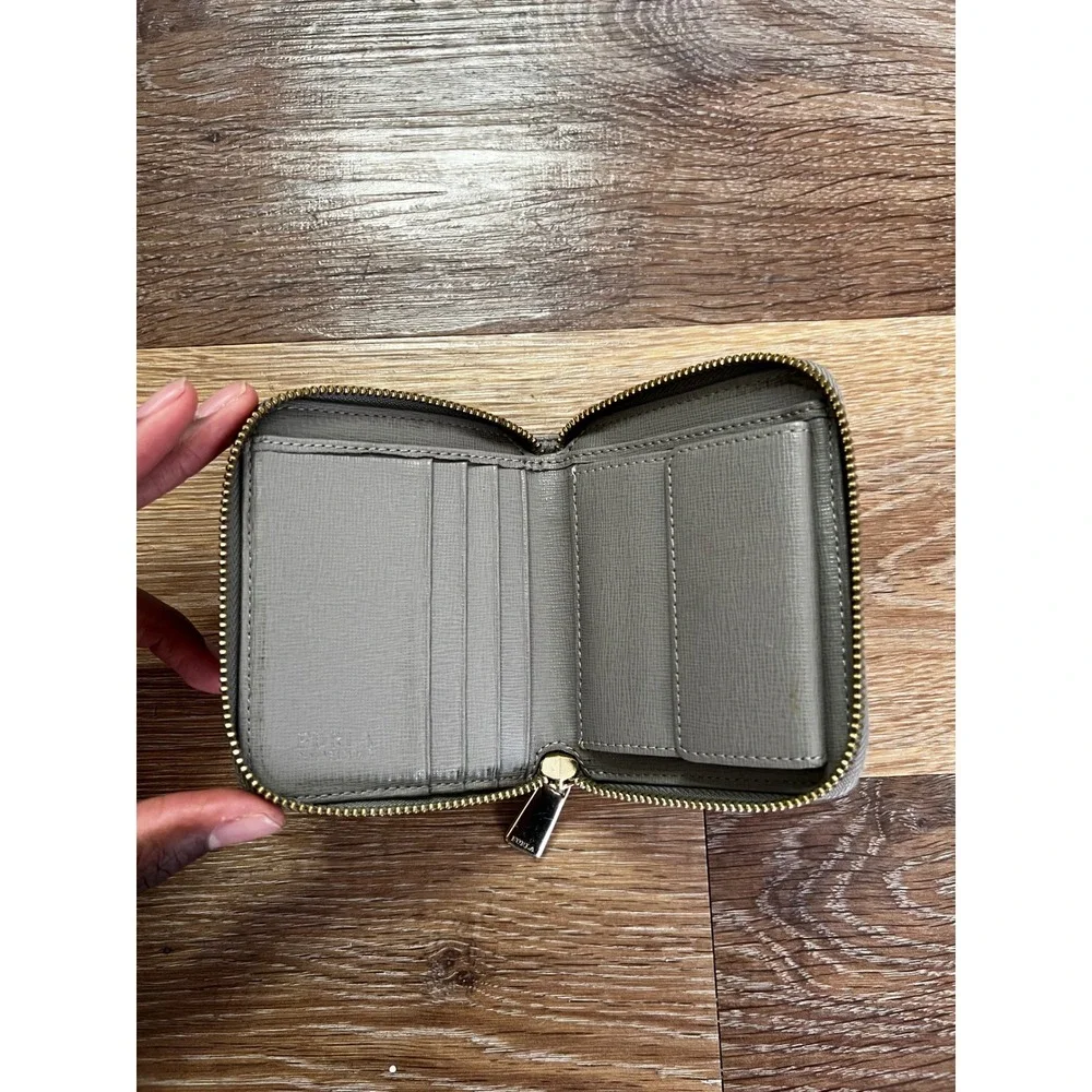 Furla Womens Wallet Grey Saffiano Taupe Leather Babylon Zip Around Small Compact